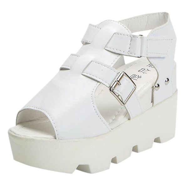 

high heel sandals women solid color anti-slippery cross buckle summer new cutout velcr platform wedge sandals women's shoes 2020, Black