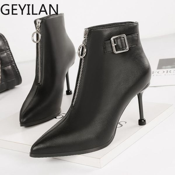 

2020 autumn winter fashion high heels pointed toe ankle boots for women ladies thin heels boots, Black