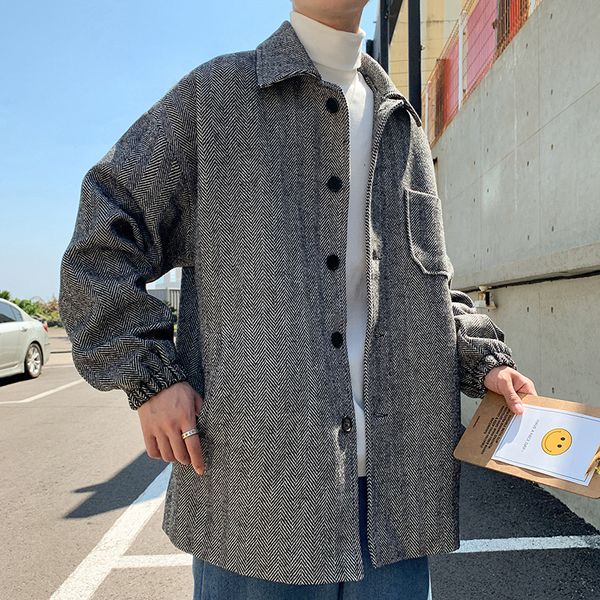 

2019 winter new product long section material plus cotton windbreaker men's fashion casual loose coat jacket black / khaki