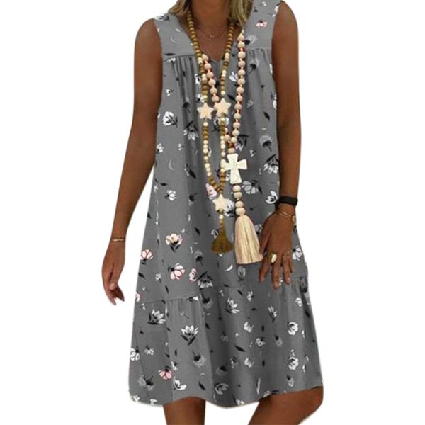 

summer dress 2020 tank dresses for women casual loose femme robe ladies leisure knee-length vestido mujer female clothes big, Black;gray