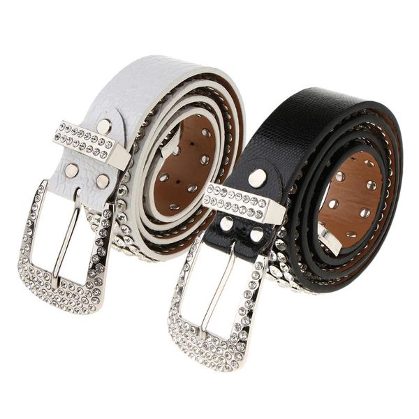 

pu leather glitter rhinestone crystal cowboy cowgirl belt women waistbands, Black;brown
