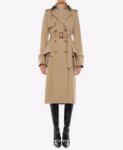 

англия стиль двубортные женщины траншею пальто 2019 осень / зима элегантные оборки ветровки пальто a746, Tan;black