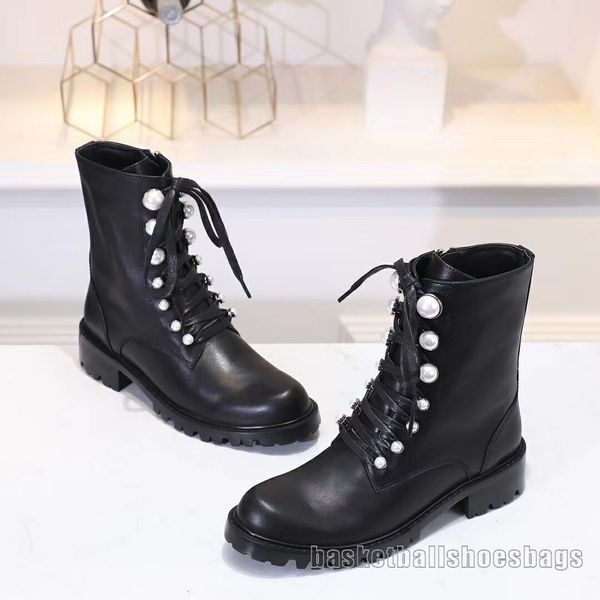 

european classic style luxury designer boots fashion wome's shoes boots fashion shoes closure martin boots pearl decoration with lether, Black