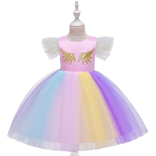 

retail kids designer dress girls flying sleeve unicorn princess dress mesh pettiskirt party dresses boutique clothes kids clothes clothing, Red;yellow
