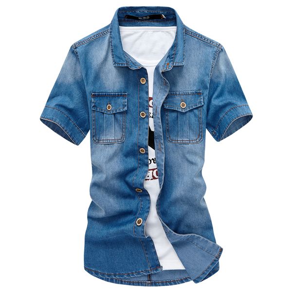 

men blue denim shirts new summer thin short sleeve jean shirts good quality men cotton casual casual solid cowboy, White;black