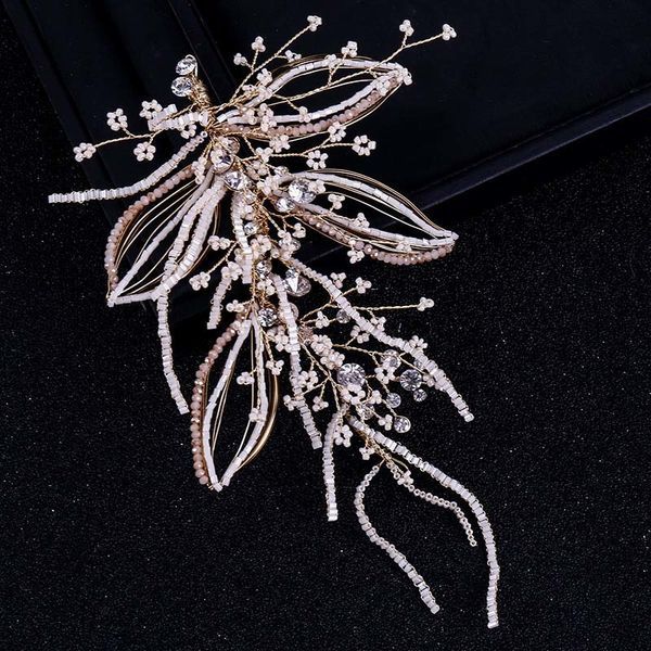

forseven luxurious crystal flower hairclip hairgrips handmade wedding bridal headdress women hair jewelry accessories jl, Golden;white