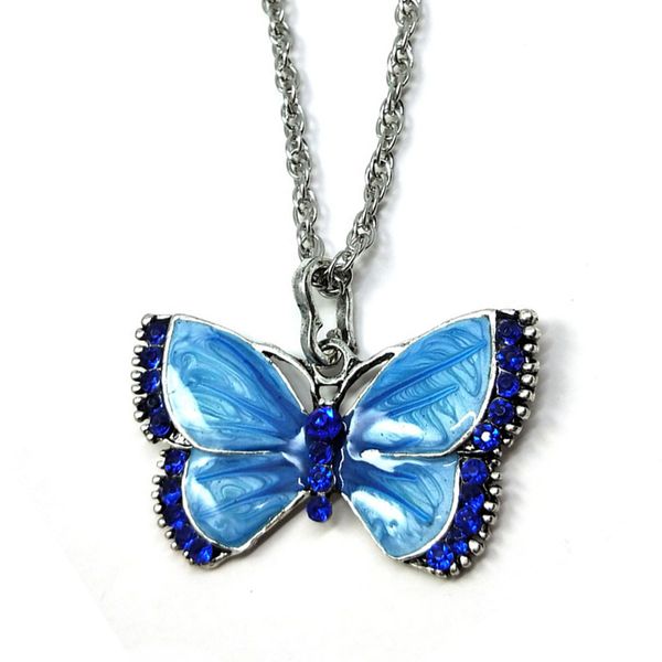 

flawless women lady necklace choker blue yellow purple opal butterfly pendant exquisite chain necklace for sweater vp537, Silver