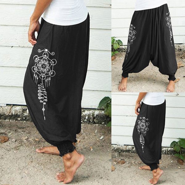 

vertvie 2019 fashion women printed yoga pants high waist sports bottoms trousers wide-legged slacks running sportswear autumn, Black;blue