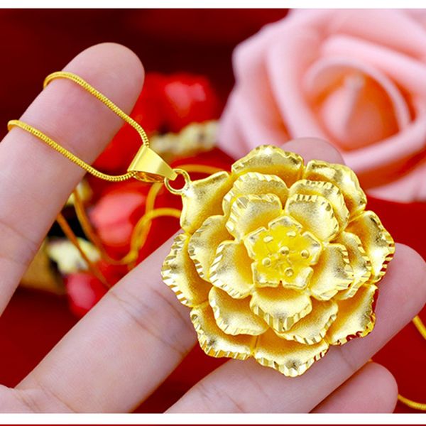 

vivid big flower pendant wedding bridal charm jewelry yellow gold filled womens pendant necklace chain beautiful accessories, Silver