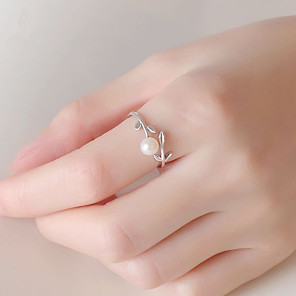 

925 silver color pearl ring for women leaf pearl sparkling cirle bizuteria gemstone silver jewelry ring box wedding ring