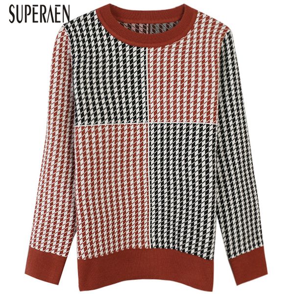 

superaen fashion women pullovers sweaters korean style 2019 autumn and winter new ladies sweater long-sleeved plaid knit, White;black