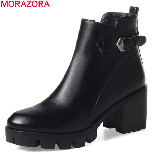 

morazora fashion autumn winter new arrive women boots round toe zipper buckle platform ladies ankle boots square heel black