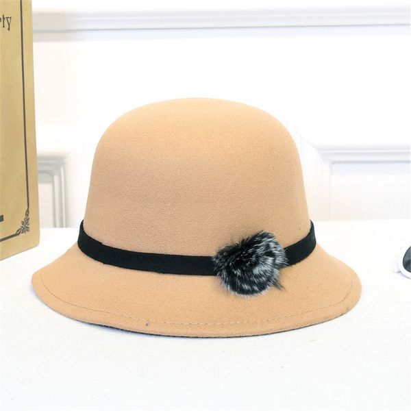 

elegant women round bowler cap imitation wool bowknot fedoras cotton hats vintage women hat czapki zimowe damskie #30, Blue;gray