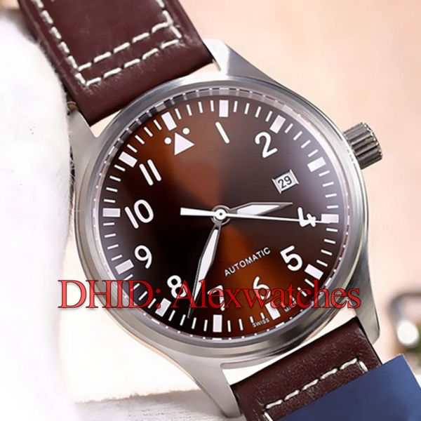 

luxury mens watches 327004 327001 327002 8215 automatic mechanical wristwatches stainless steel case leather strap waterproof diver watch, Slivery;brown