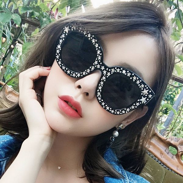 

luxury imitate crystal cat eye sunglasses women brand design retro pentagram women sunglasses hollow eyeglasses uv400, White;black