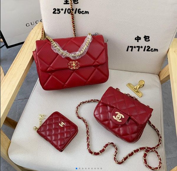 

2020 new high-quality ladies handbag women's new classic red three-piece wallet ladies shoulder bag business bag chain bag