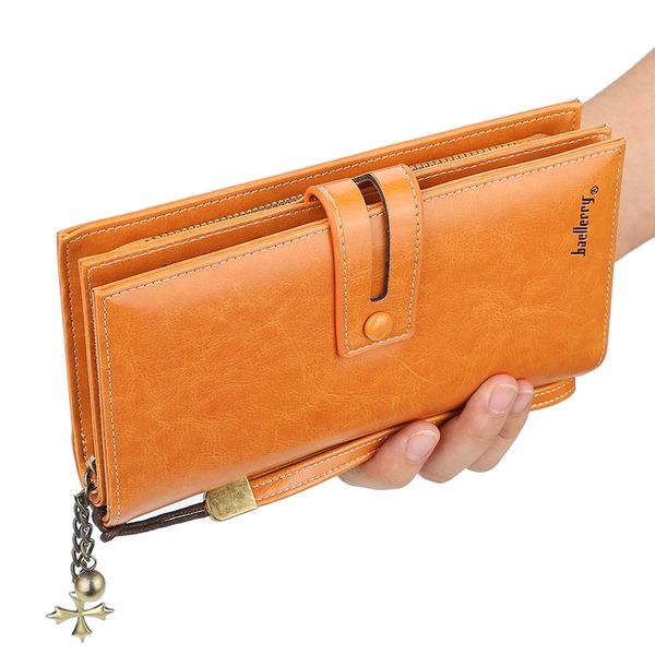 

women's wallet new mobile phone bag fashion simple long section ladies wallet multi-card position oil wax leather clutch, Red;black