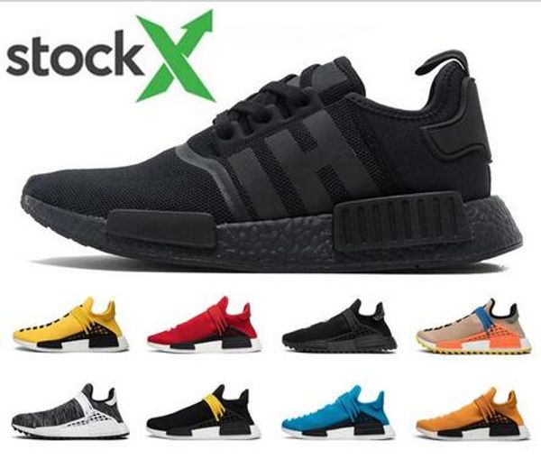 

stock x nmd r1 hu human race pharrell williams men women running shoes triple black white nerd yellow mens trainer sports sneakers runner
