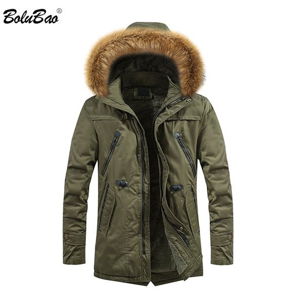 

bolubao men's brand parka coat men warm casual parka jacket zippered decorative pocket male hooded fur collar parkas coats, Black