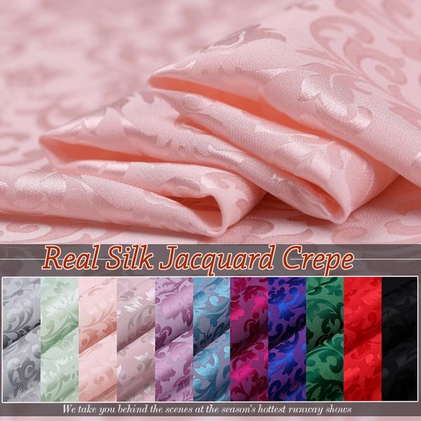 

продажа новых 22momme ширина 114 см 100% натуральный шелк жаккард креп ткань чистый шелковицы ткани для леди полная платье t-рубашки diy, Black;white