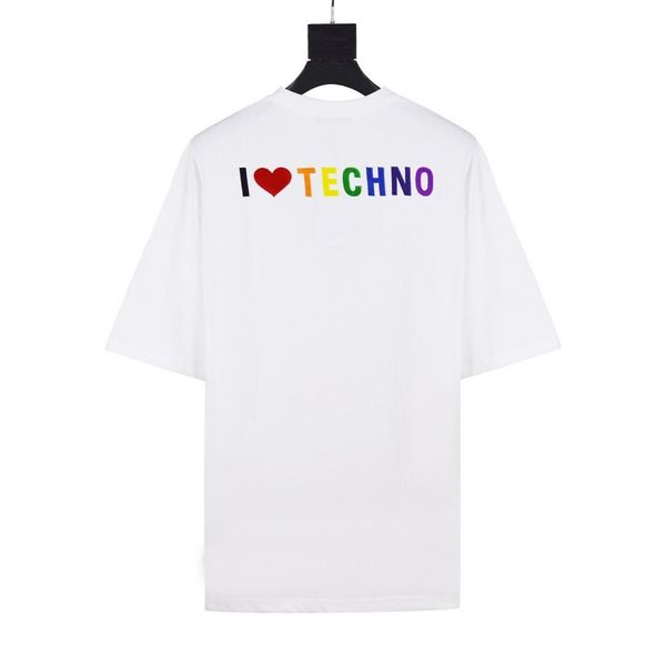 

19ss luxury модельер футболка black i love techno короткого рукав негабаритного хлопок мужчина и женщина дизайнер футболка hfwptx379, White;black