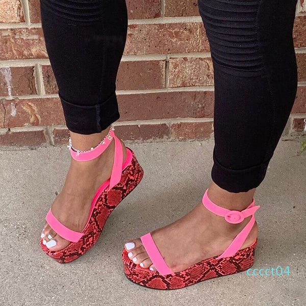 

2020 summer women buckle strap sandals soft leather platform sandals women high heels wedge heels peep toe shoes lady 43 ct04, Black