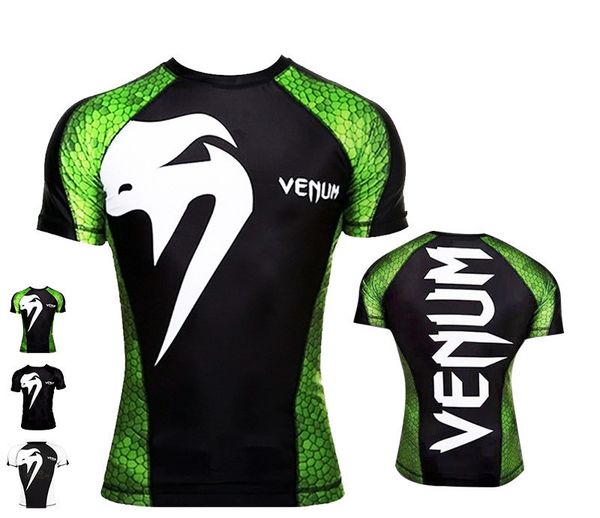 

mma 3d printed mens tshirts venum gym skinny short sleeve boxing training men high stretch quick dry tees, White;black