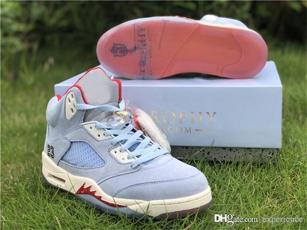 

2019 authentic trophy room x air 5 ice blue jsp pack retro university red gold 5s men basketball shoes sports sneakers ci1899 400