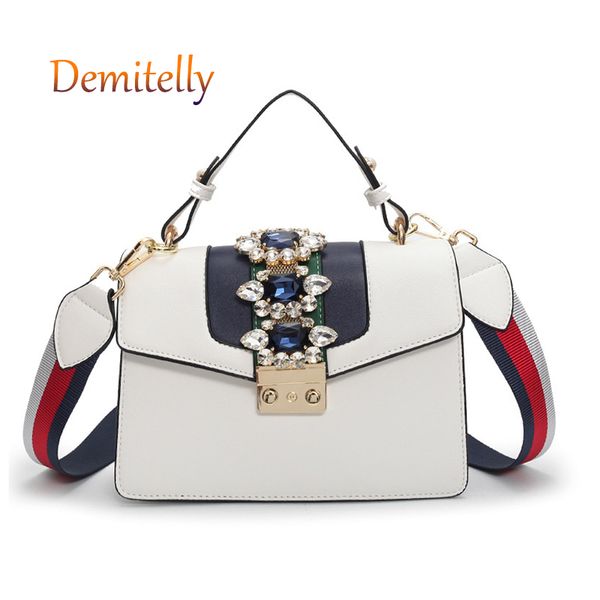 

women's diamond gem handbag texture metal lock pu leather girl shoulder bag messenger small square bag tote wallet