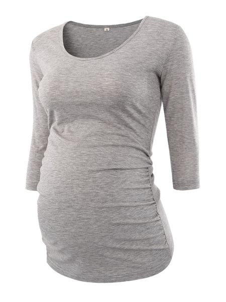 

Women's Blouse Maternity Clothes Side Ruched 3 Quarter Sleeve Maternity Scoop Neck Jersey Top Pregnancy Clothes for Women Tops