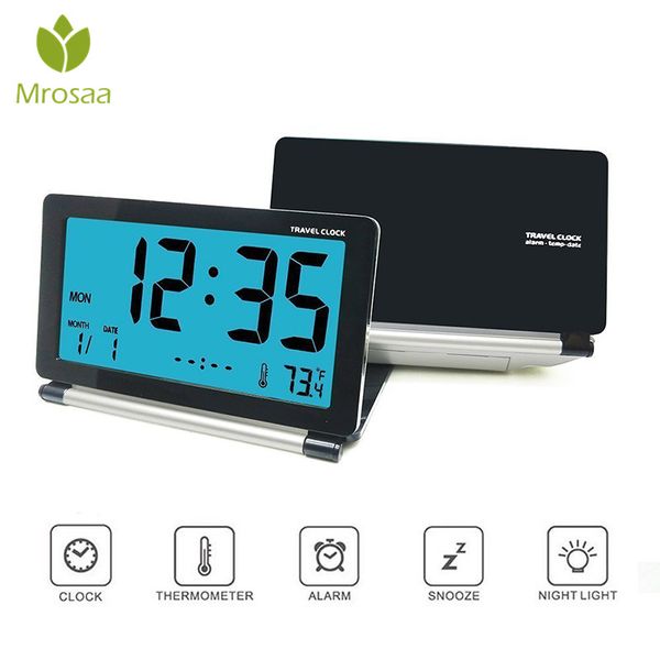 

mrosaa travel alarm clock lcd mini digital desk folding electronic alarm table clocks with blue backlight snooze calendar