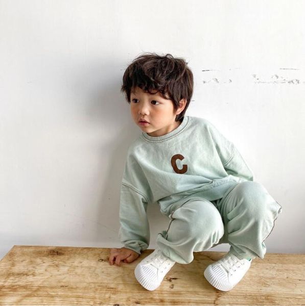 

2020 new wholesale girls boys 2 pcs set sweater+long pants spring kids suits 1-6 years pp982, White