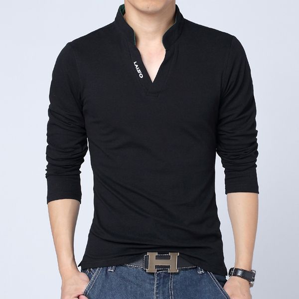 

Big Size S -5xl 2018 Mens Fashion Boutique Cotton Leisure Stand Collar Long Sleeve Polo Shirts /Male Pure Color V -Neck Polo Shirt