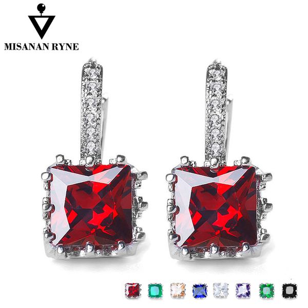 

misananryne fashion 9 colors classic shiny square cubic zirconia hoop earrings for women simple design wedding jewelry, Golden;silver