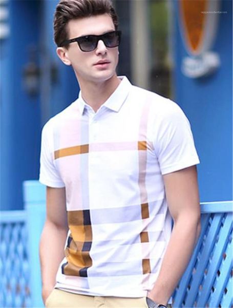 

casual printed male plaid designer mens polos lapel neck short sleeve slim fashion mens tees, White;black