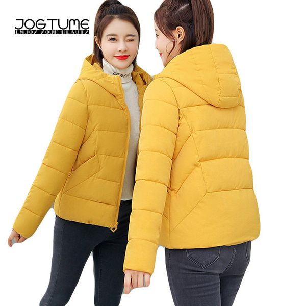 

women autumn winter coats down cotton-padded parkas 2019 fashion ladies short jackets solid striped female warm hooded jackets, Tan;black