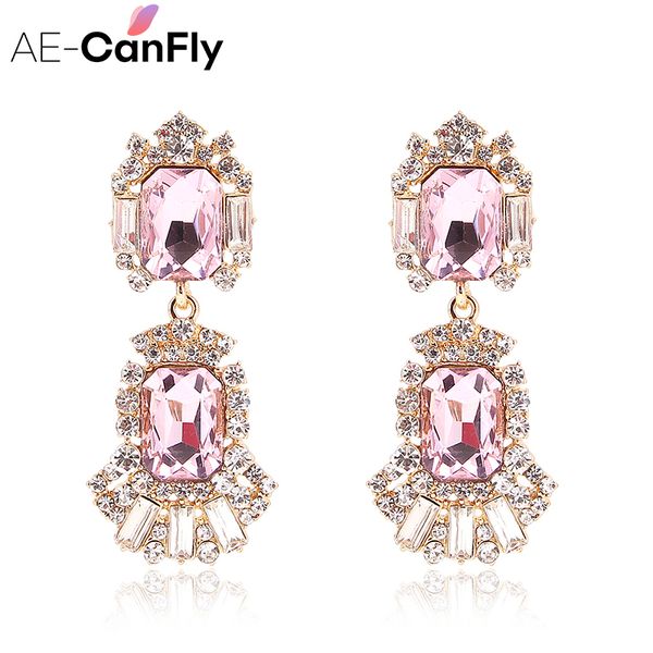 

ae-canfly luxury vintage pink rhinestone earrings crystal earrings for women drop accessories party gift bijoux, Silver