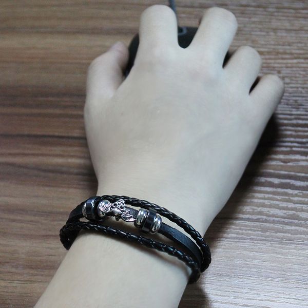 

men leather bracelet 2019 new minimalist style multi-layer skull bracelet ladies men charm style, Golden;silver