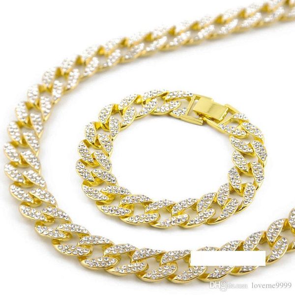 

miami cuban link chain 2 rows rhinestone fully iced out necklace bling hip hop 15mm 30, Silver