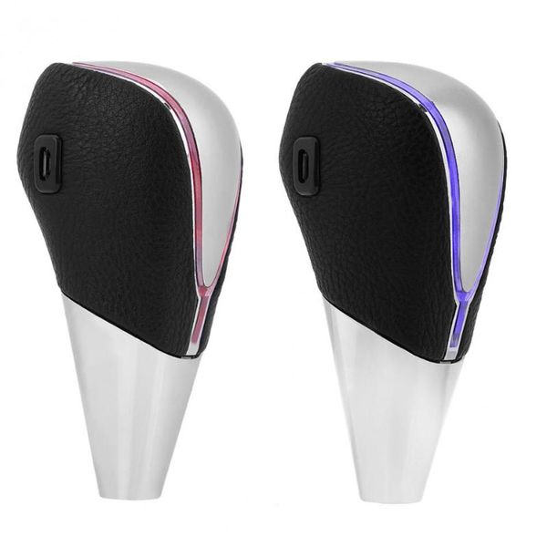 

car universal pu leather shift knob touch motion activated red/blue led light gear shift head