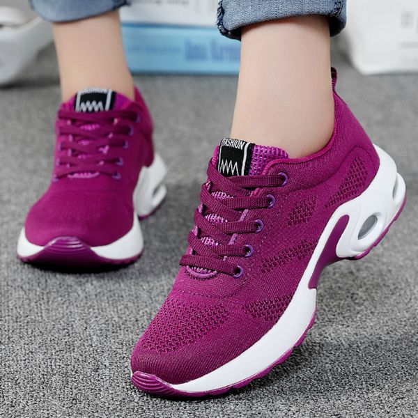 

hollow air cushion women running shoes purple zapatos mujer breathable mesh lace-up sneakers soft woman sport jogging shoes
