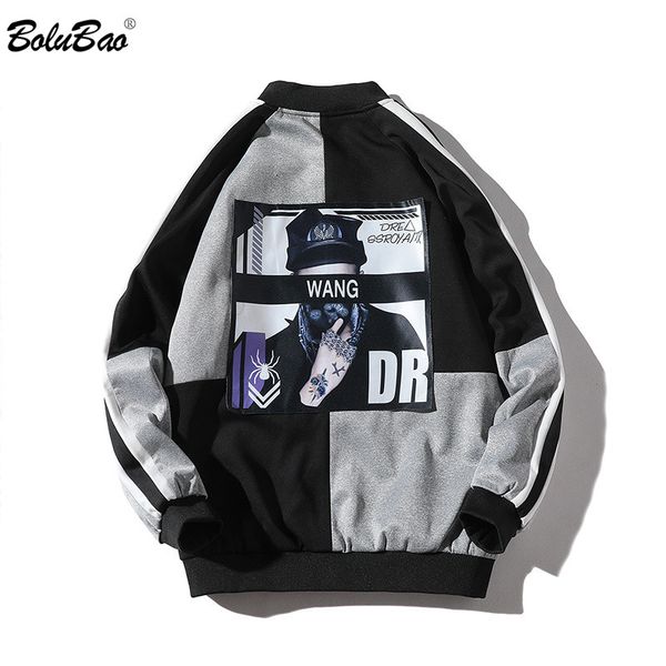 

bolubao fashion street style jacket men autumn male hip hop printing stitching hip hop jacket coat mens, Black;brown