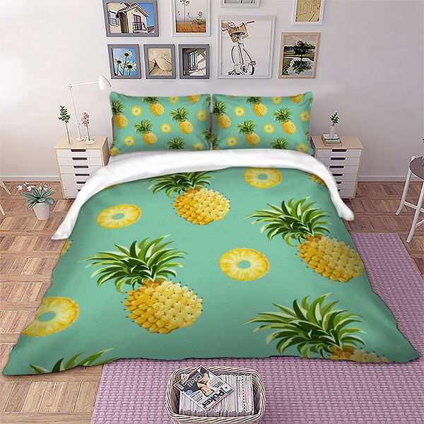 

pineapple bedding set 3d fruit duvet cover pillowcases twin full  king size bed linen 3pcs new