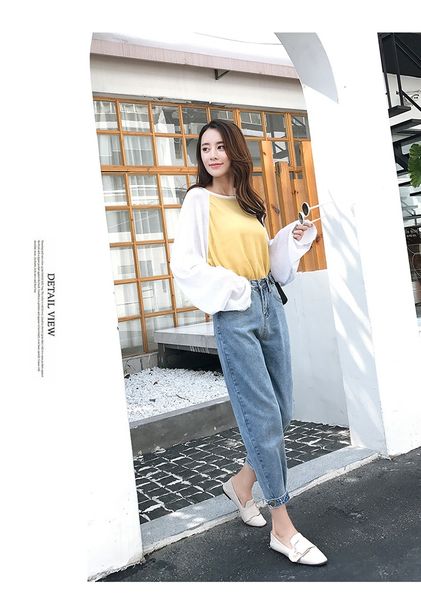 

blue gray women's tailored waist and hip princess jeans bk508