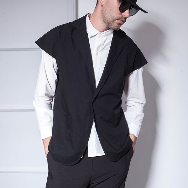 

autumn and winter tide men's casual single-breasted suit collar jacket jacket individual stylist nightclub, Black;white