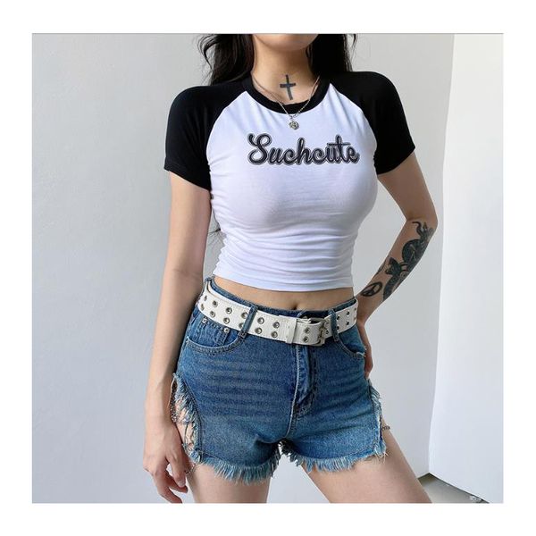 

women designer tshirts summer fashion short brand letter printed womens exposed navel t-shirts female summer t shirts 2020, White