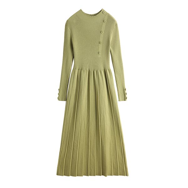 

2019 new women dress full sleeve knitting turtleneck high waist slim half a fashionable render dresses green yellow black 5231, Black;gray