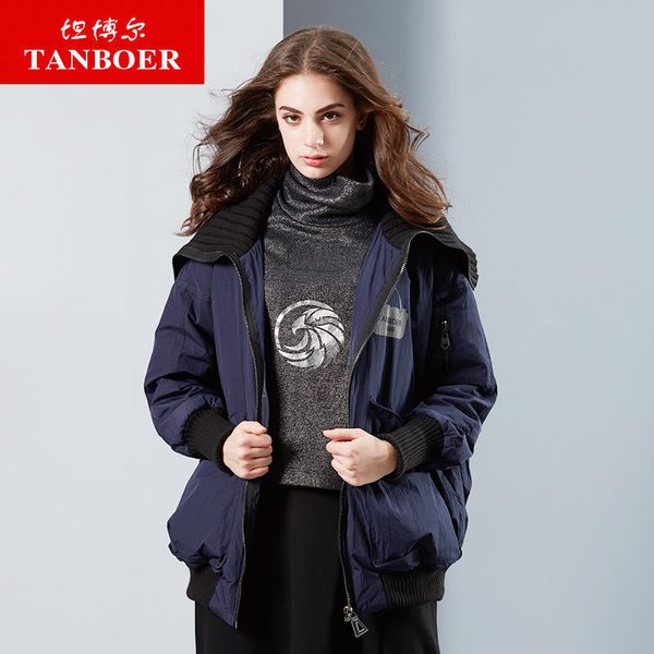 

tanboer women's down jacket 2018 new arrival winter coat light weight warm thick down coat female loose jacket tb18530, Black