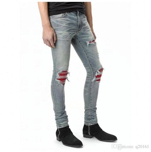 

горячая продажа новых высокого качества джинсы srping biker denim jeans men дизайн анджелес street fashion jeans hole slim тощие брюки, Blue