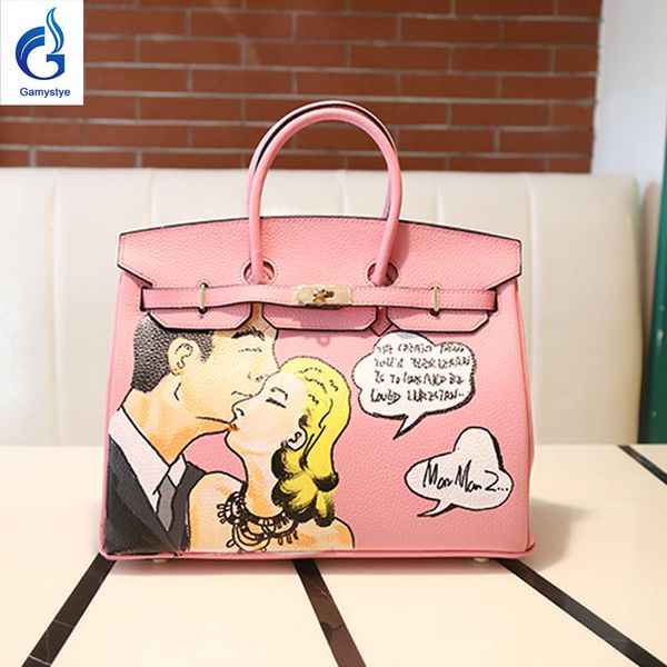 

розовая любовь сумасшедшая мама oem граффити оригинальный дизайн натуральная кожа женские сумки женские сумки живопись ручной рисунок настоя